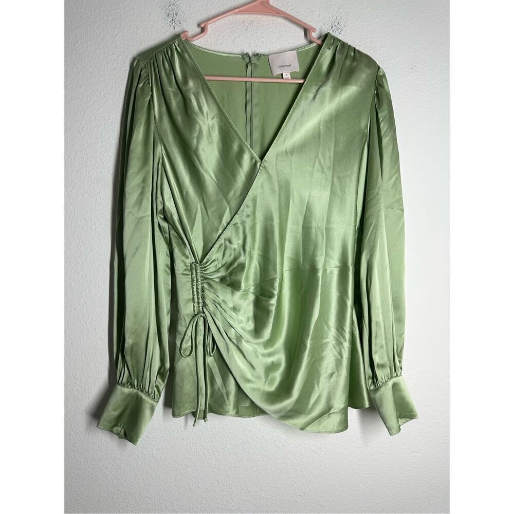 Cinq a Sert Women’s Silk Dorothea Top Pale Green Size M Cinched Waist Regal Chic
